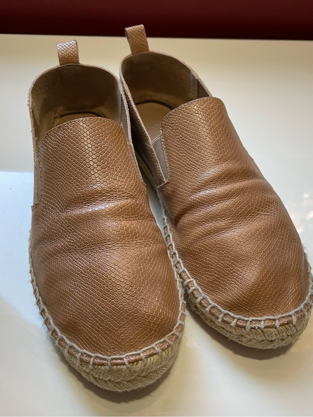 Vince Tan Textured Leather Espadrille Slip-Ons Made in Spain